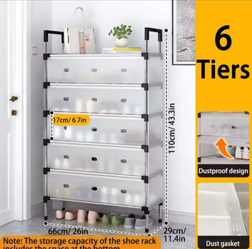 Multi Layer Dustproof Shoe Rack Organizer With Cover Foldable Plastic Shoe Storage Cabinet Durable Quality - 7 Layer
