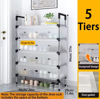 Multi Layer Dustproof Shoe Rack Organizer With Cover Foldable Plastic Shoe Storage Cabinet Durable Quality - 6 Layer