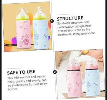 Portable USB Baby Bottle Warmer – Universal Insulated Milk Heater Sleeve for Travel and Home Use (Without Feeder)